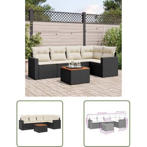 The Living Store Salon de jardin 6 pcs avec coussins noir résine tressée - Ensemble Salon De Jardin - Meuble De Jardin - Salon Extérieur - Résine Tressée - Rotin Synthétique (1/3)