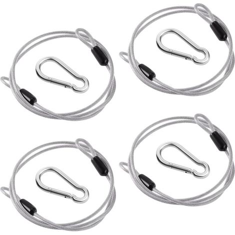 4 Pièces Câble de Sécurité 1m×3mm, Câble de Sécurité en Acier Inoxydable avec 4 Mousquetons, Câble en Acier Tressé à Double Boucle, Tressé à Boucle Câble Antivol pour Vélo, Bagages Plein Air, Voyages (1/5)