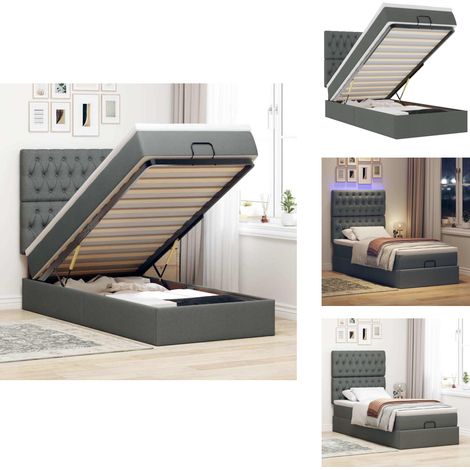 Ottoman-Bett mit Matratze & LEDs Dunkelgrau 90x190 cm Stoff - Ottoman-Bett - Ottoman-Betten - Bettrahmen - Bettgestell (1/5)