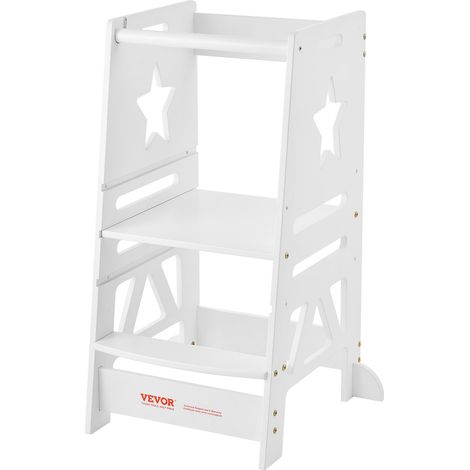 Tour Observation Enfant Charge 158,9 kg Tour Apprentissage Montessori Bambou 3 Hauteurs avec Garde-corps de Sécurité pour Tout-petit, Chambre à Coucher, Salle de Bain, Comptoir de Cuisine, Blanc (1/5)