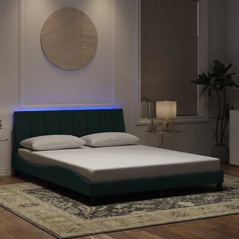 Cadre de lit avec LED en velours vert foncé, sommier à lattes, 160 x 200 cm sans matelas - PANGIVO (1/5)