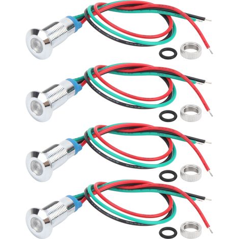 4 jeux de LED rondes précâblées bicolores étanches en métal, cathode commune 8 mm 36 V (rouge et vert) (1/5)
