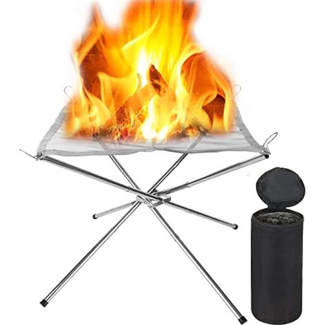 Foyer portable pour camping, extérieur pliable avec sacs de transport, petit foyer pliable en maille d'acier inoxydable pour jardin, terrasse, jardin, pique-nique, voyage, barbecue (1/5)