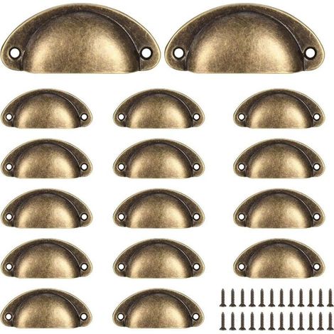 Lot de 16 poignées vintage demi-rondes pour tiroirs, poignées et boutons de porte d'armoire de cuisine, poignées de porte de commode (1/4)