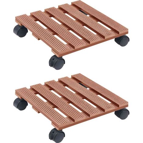 vidaXL Soporte con ruedas para plantas 2 uds WPC marrón 30x30x7,5 cm (1/4)
