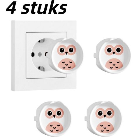 Ensemble de 4 pièces : cache-prise, prise de sécurité enfant, disjoncteur aux normes européennes et américaines, cache-prise, blanc crème (hibou) (1/5)