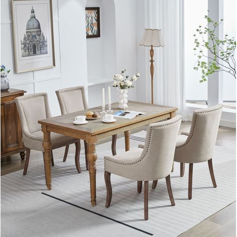 Silla comedor tapizada de chenilla con respaldo beige OKMYHOME (1/5)