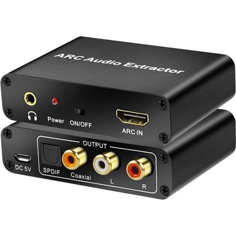 Adaptateur HDMI ARC 192 kHz, extracteur audio HDMI ARC avec sortie audio numérique RCA L/R coaxiale SPDIF stéréo, sortie audio optique et adaptateur audio ARC (prise jack 3,5 mm). (1/5)