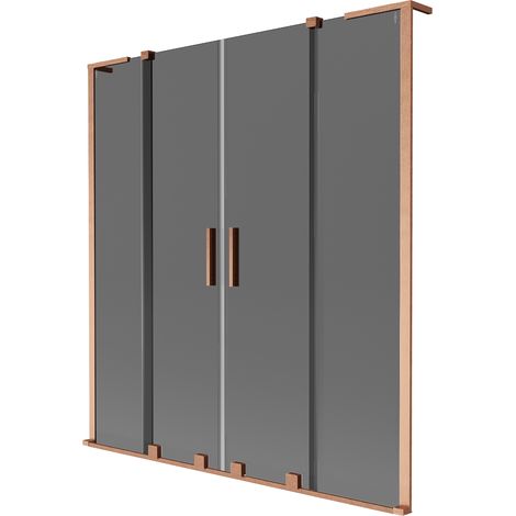 Mexen Velar L Duo Badewannenfaltwand 2-flügelig zum Schieben 150 x 150 cm, Graphit, gebürstetes Kupfer - 896-150-003-42-65 (1/2)