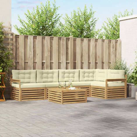 vidaXL Outdoor-Sofagarnitur 6 Stk. Weiß und Creme Polyester (1/5)