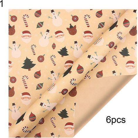 Set mit 6 hübschen, weichen Geschenkpapierrollen im Kraftpapier-Stil mit Cartoon-Motiv, perfekt für die Feiertage. -1 (1/5)