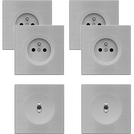 FONTINI 4 prises 2P+T + 2 va-et-vient ALU GLOSSY DOM avec 6 plaques simples métallisées gris – Polyvalence et design haut de gamme pour vos installations électriques (1/5)