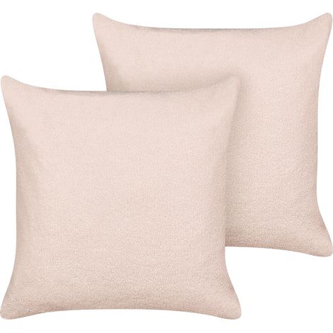 Conjunto de 2 cojines decorativos de bouclé con relleno funda extraíble 60 x 60 cm rosa Leuzea