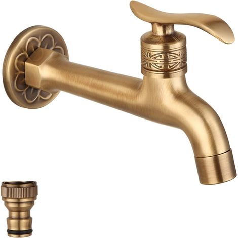 Antike Messing-Gartenarmatur zur Wandmontage, dekorativer Wasserschlauch, Einzel-Kaltwasserhahn, G 1/2-Zoll-Anschluss (1/5)