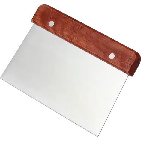 Coupe-pâte de qualité supérieure avec manche en bois - Grand racloir à pâte en acier inoxydable, idéal pour la pâtisserie, la pizza et le pain - Dimensions : 95 x 133 mm - Ustensile de cuisine (1/5)