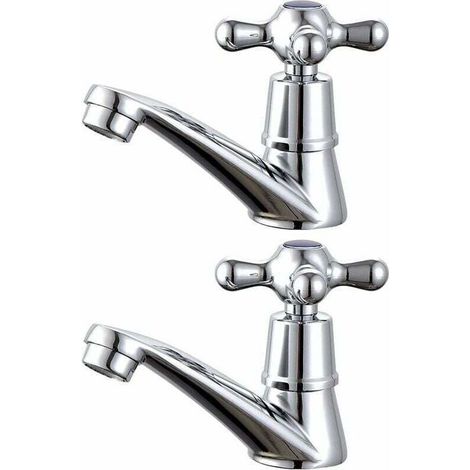 Mitigeur de lavabo chaud et froid – Finition métal – Design à levier croisé – Anti-fuite – Pour salle de bain (1/4)