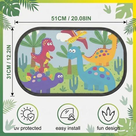 2 Pcs Pare Soleil Voiture Bébé Avec Motifs Dinosaure, Protection Solaire Voiture Enfant Avec Ventouses, Pare-Soleil Auto Pour Vitr (1/5)