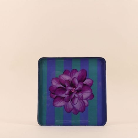 Plateau en métal laqué motif blossom 25x25cm (1/4)