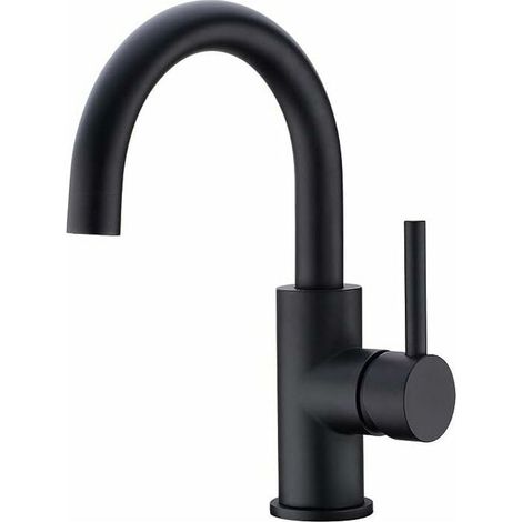 Grifo de baño, grifo de lavabo giratorio de 360°, grifo mezclador de lavabo de caño alto, grifo para baño o cocina pequeña, negro mate (1/4)