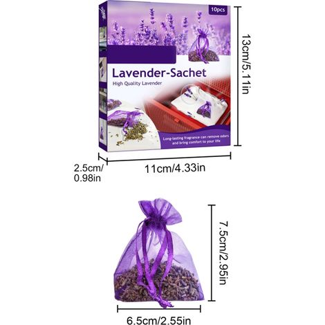 Lot de 10 sachets parfumés à la lavande pour tiroirs et placards. Idéal pour rafraîchir l'air de la voiture et de la maison. (1/5)