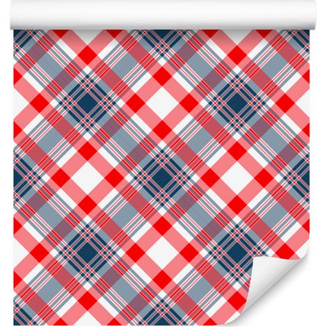 Carta da parati blu navy, rosso corallo, a quadri rossi e rosa 50x1000 cm (1/4)