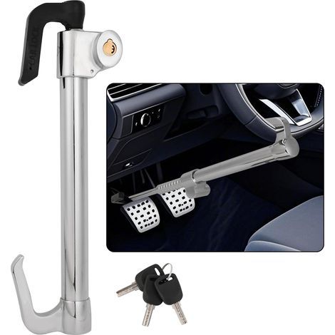 Antivols pour volant et pédale de frein avec doubles crochets rétractables, 3 crics à double clé, adaptés aux camions, SUV et fourgonnettes, avec brise-vitre d'urgence, longueur maximale 33,5 pouces. (1/5)