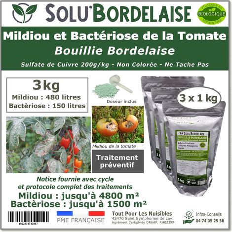 Bouillie Bordelaise Non Colorée spécial Mildiou et Bactériose de la Tomate, SOLU'BORDELAISE - Sachet de 3kg (1/5)