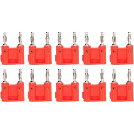 10 Stück 2-Wege-Bananenstecker, Messing, PE-Doppelbananenbuchse für elektronische Geräte und Automobile, Rot