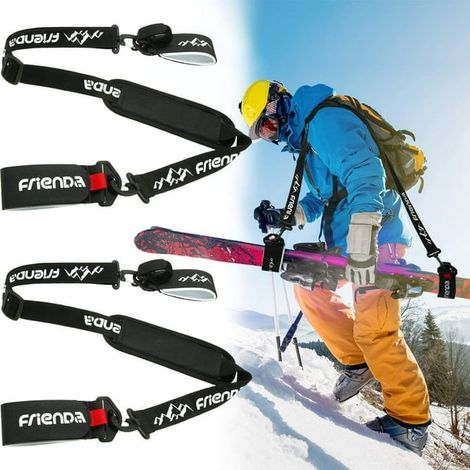 2 Paires Sangles de Ski et Supports de Bâtons, Fixations de Transport avec Bretelle Rembourrée Ajustable, Accessoires pour Famille, Hommes, Femmes, Enfants (1/5)