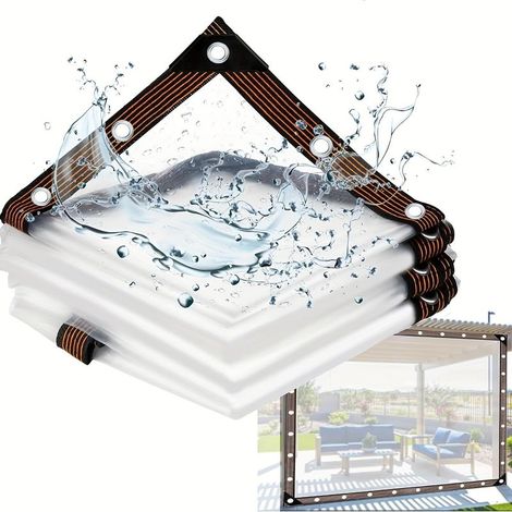 Bâche transparente imperméable avec œillets - Pour patio, pour couvrir serre, porche, auvent, plante, camping, 1 pièce 2m×2m (1/5)