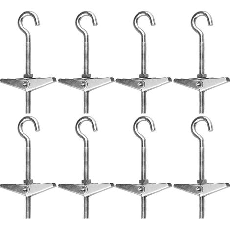 Crochet Plafond - Douille À Aile Rétractable M5 - Pour Plâtre Bois Creux - Charge Max 10 kg - 12 Pièces - 9 cm x 5 mm - Argent