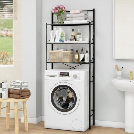 Meuble Machine à Laver, Meuble Lave Linge, Étagère de Salle de Bain à 3 Niveaux sans perçage, Étagère de Toilette en Acier Inoxydable, Support de Salle de Bain Peu encombrant (Noir) (1/5)