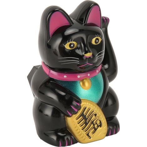 Chat porte-bonheur solaire de 10 cm avec bras agité, à énergie solaire, style Feng Shui, symbole de richesse et de prospérité, décoration intérieure, noir, MLY23056, 5 (1/5)