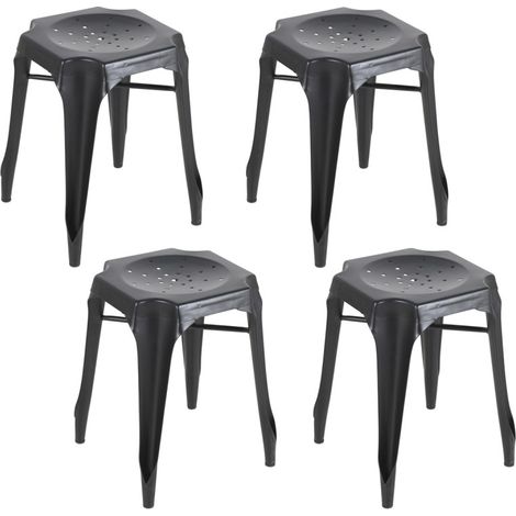 Lot 4 tabourets H. 44 cm vintage empilables en métal noir - METALICA (1/5)