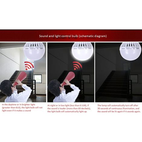 E27 LED-Lampe mit Geräuschsensor, 220 V, automatische Licht-/Geräuschsteuerung, automatisches Ein-/Ausschalten, Nachtlicht (1/5)