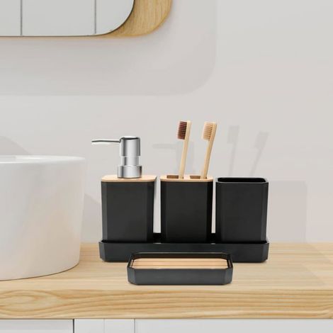 Ensemble d'accessoires de Salle de Bain 5 pièces,Cadeau d'accessoires de Salle de Bain, Distributeur/Porte-Savon, bohème (Noir) (1/5)