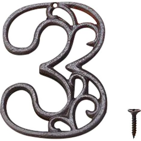JSSEVN-Letrero moderno de hierro fundido para exteriores con números de casa, número de puerta de estilo retro, número de dirección para cafetería o bar (Número 3). (1/5)