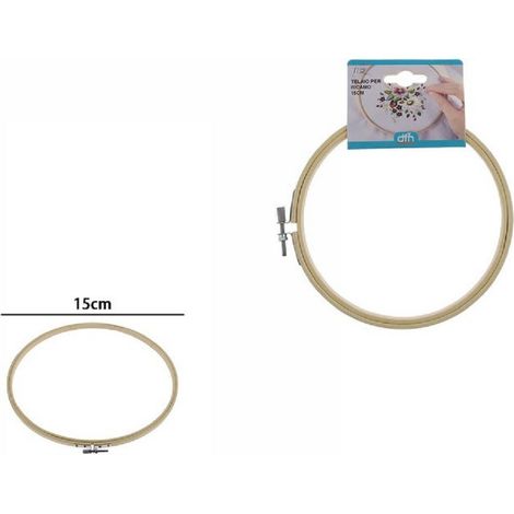 TrAdE Shop Traesio - Telaio Per Ricamo In Legno Tondo Con Fibbia Metallo Accessori Cucito 15cm 53548a -