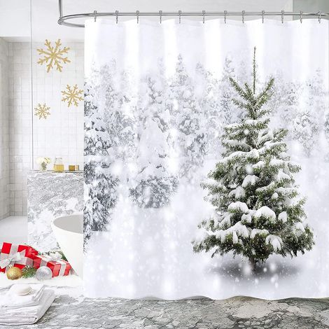 Weihnachtliches Duschvorhang-Set, perfekt für eine stimmungsvolle Winterwald- und Schneelandschaft im Badezimmer oder eine Weihnachtsbaum- und Naturlandschaftsdekoration für Ihr Zuhause. 183 x 183 cm