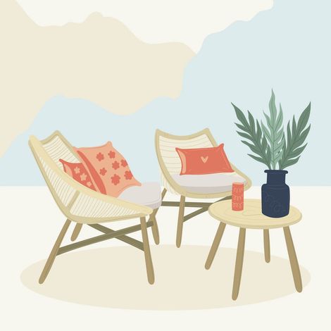 Tableau sur verre synthétique chaise et jardin 90x90 cm - Impression sur Verre synthétique - Image HD imprimée sur Verre synthétique - Tableau mural décoratif - Fabriqué en France (1/5)