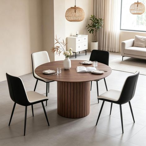 Table à manger ronde en bois foncé, Ø120 cm, hauteur 76 cm, plateau de 1,8 cm et pied cylindrique de 52 cm, 4 à 6 places, pour cuisine ou salle à manger – CHICFURN (1/5)