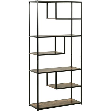 6 Tier Bookcase, Industrial Tall Shelf Unit with Steel Frame for Home Office, Study, Living Room, Hallway, 82 x 33.5 x 175 cm, Rustic Brown and Black