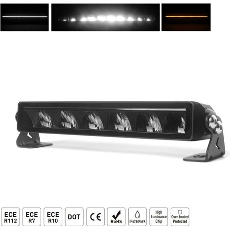 34,5 cm / 14 pouces, 12 V - 24 V, barre LED de haute qualité — projecteur à diode avec feux de gabarit blanc et orange (DRL) мъ