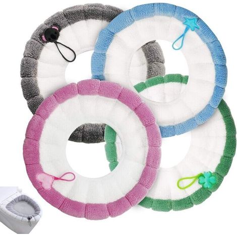 4 Pcs Toilet Seat Cushion, Toilet Seat Cover, Fabric Toilet Mat, Warm Toilet Mat, Washable Stretchable Cover, Protective Lid for Universal Toilet Seat (1/5)