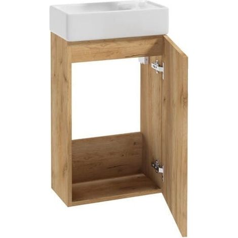 Meuble de salle de bain suspendu avec vasque en chêne massif 60x40 et robinet noir Small (1/4)
