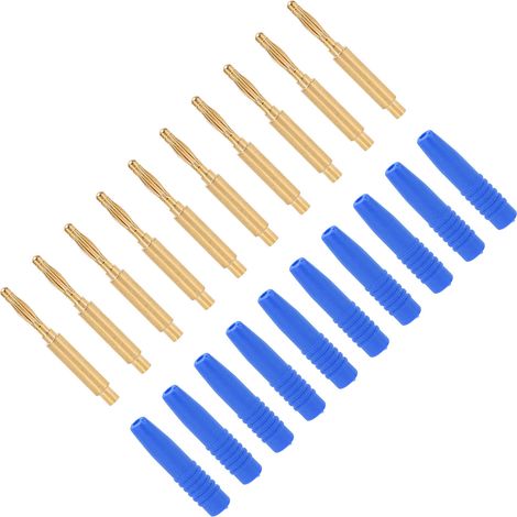 Lot de 10 connecteurs mâles banane plaqués or de 2 mm avec fiches et boîtiers métalliques isolés, adaptés aux équipements de test (bleus) (1/5)