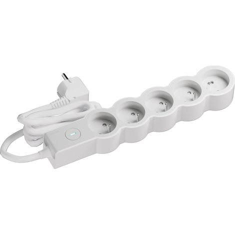 Rallonge multiprise 5x2P+T avec Interrupteur Lumineux on/off Discret, 3M, Blanc (1/2)