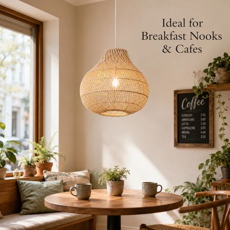 JOYINLED Suspension en rotin, lustre en osier tressé à la main de 35 cm (style bohème), luminaire suspendu naturel en forme de goutte d'eau pour salle à manger, culot E27/E26 (ampoule non incluse) (1/5)