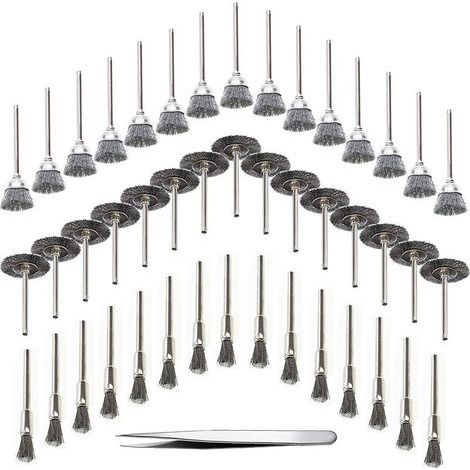 45-teiliges Holzbohrer-Werkzeugset: Drahtbürste, Edelstahldraht, Rotations-Metallbohrbürste, Silber (Edelstahl) (1/4)