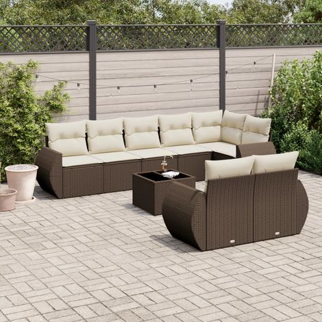 9-tlg. Garten-Sofagarnitur mit Kissen Braun Poly Rattan vidaXL (1/5)